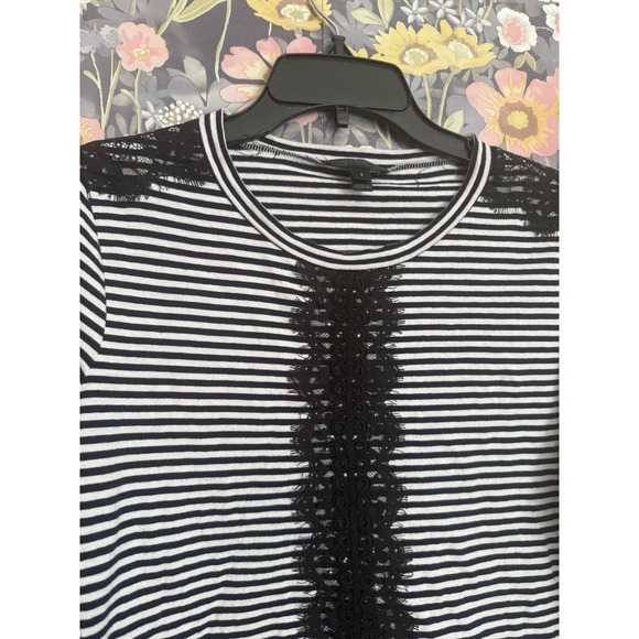 JCrew Black White Stripe Lace Trim Long Sleeve Top Womens Size Small - Picture 4 of 8